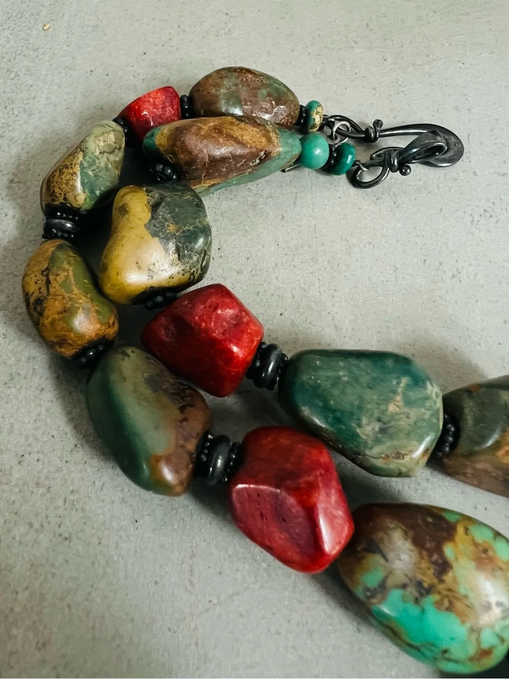 Paige Wallace for Marushka Sterling Coral Turquoise Pendant Necklace 19in